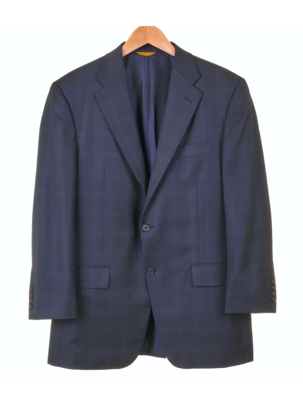 Hickey Freeman Traveler 100% Worsted Wool Dark Navy Plaid Two-Button Sport Coat
